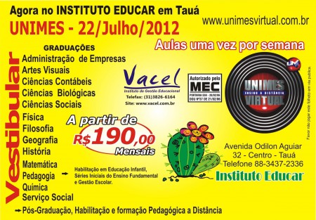 Inscrições abertas para o vestibular UNIMES Virtual 2012.2